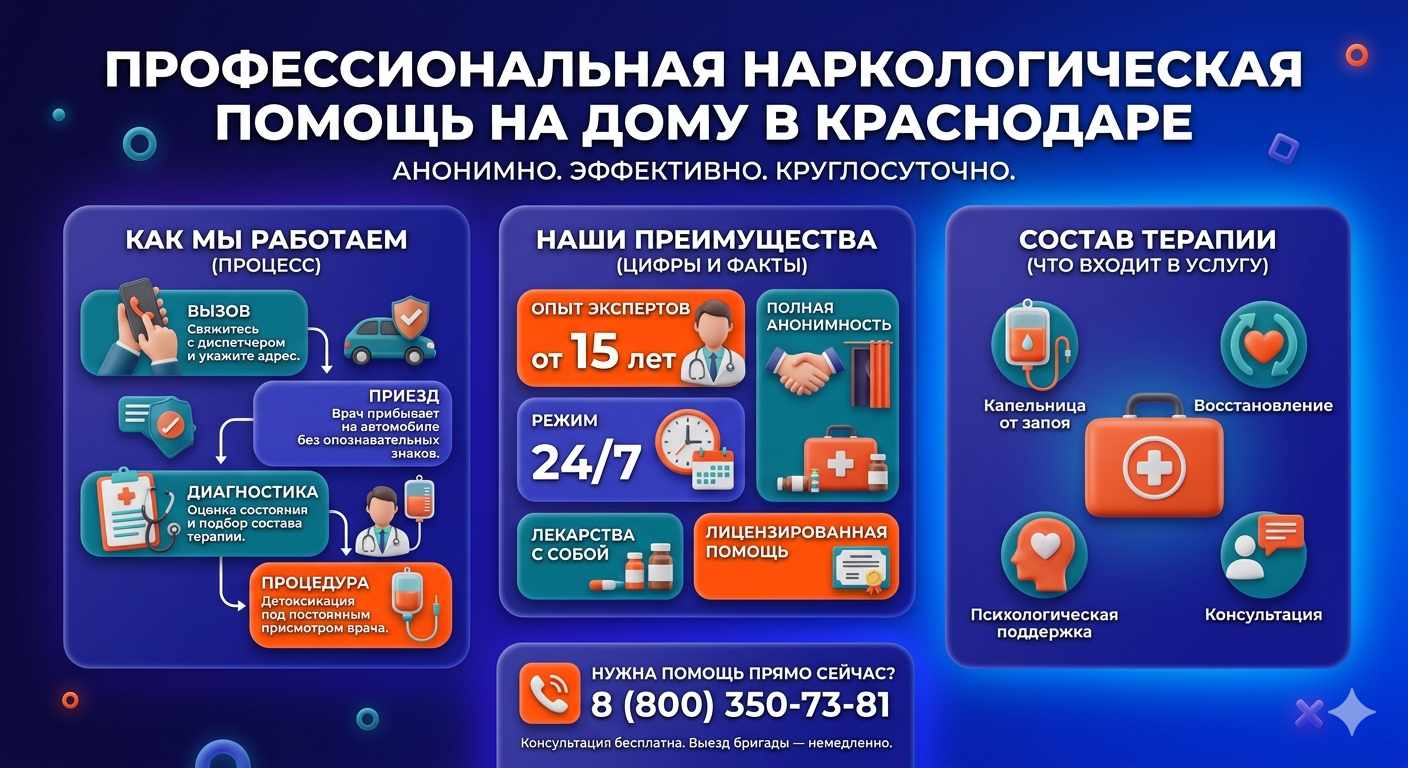 Инфографика о принципах лечения алкоголизма на дому в Богородском: этапы вызова нарколога, преимущества анонимной детоксикации и состав медицинской помощи.